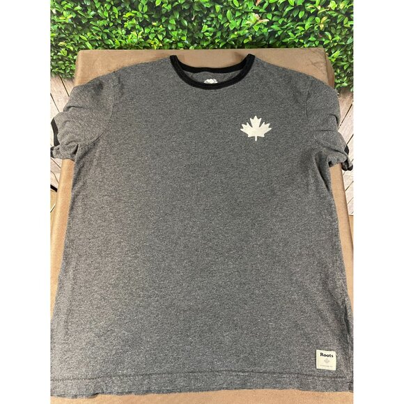 Roots Tops - Womens Roots Canada Ringer Charcoal/Black/White T-Shirt Size Medium (SKU: 24W)